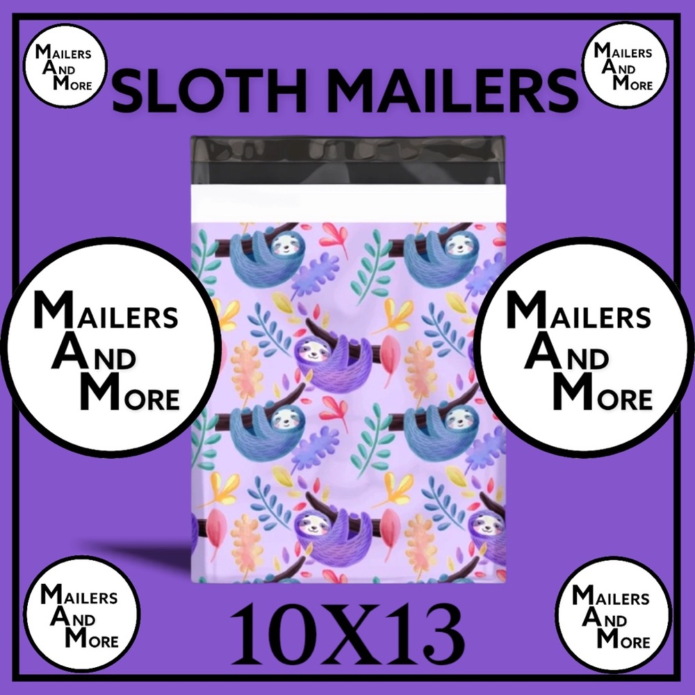 50 10X13 Poly Mailers Purple Sloths Shipping Envelopes Bags PRICE IS FIRM - Picture 6 of 7